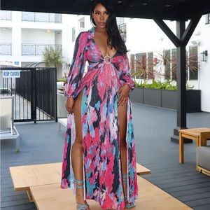 Metallic, multicolored Dress with high slits